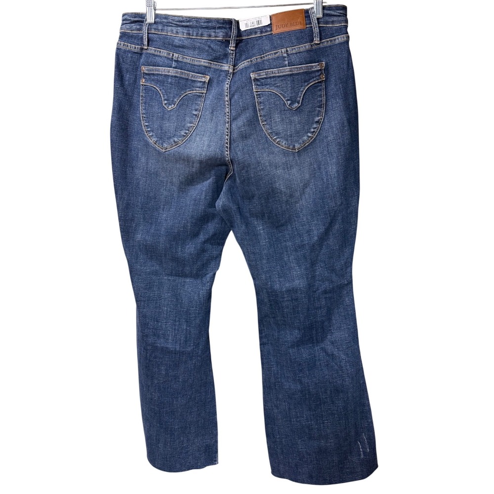 Judy Blue 20W Blue Flare Jeans High Waist Tummy Control Butt Lifting Raw Hem New - Picture 8 of 11